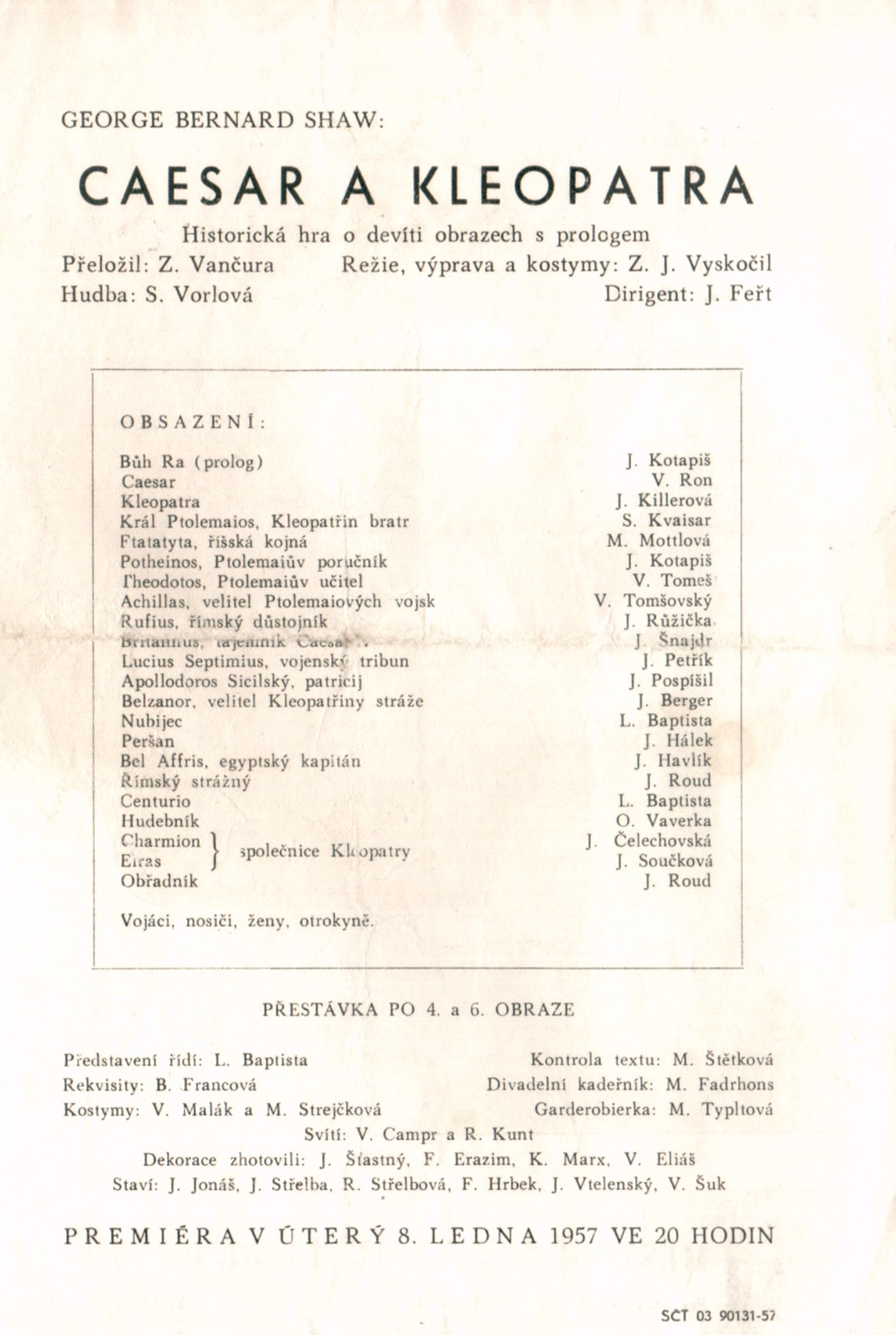 Caesar a Kleopatra - program
